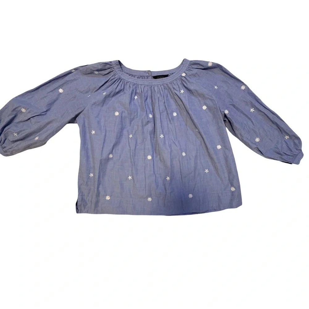 J. Crew Perfect Top With Embroidery In‎ Blue-Sz Small
